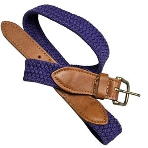 Vinyage 90s Gap Belt L Purple Braided Woven Leather Trim Classic Preppy Stretchy